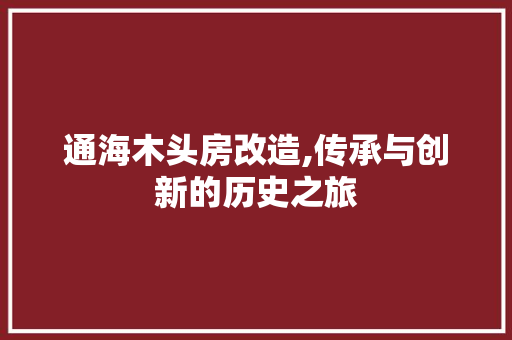 通海木头房改造,传承与创新的历史之旅