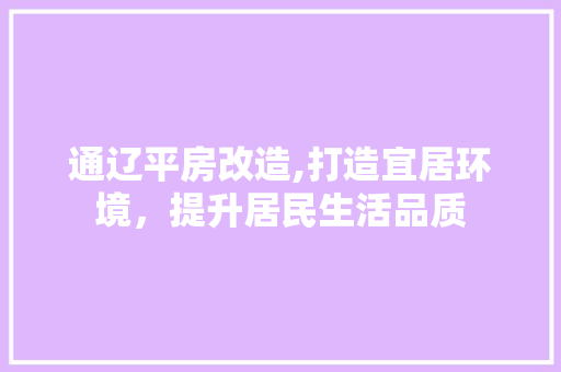 通辽平房改造,打造宜居环境，提升居民生活品质