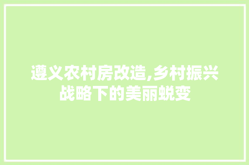遵义农村房改造,乡村振兴战略下的美丽蜕变