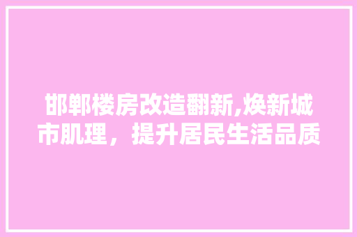 邯郸楼房改造翻新,焕新城市肌理，提升居民生活品质