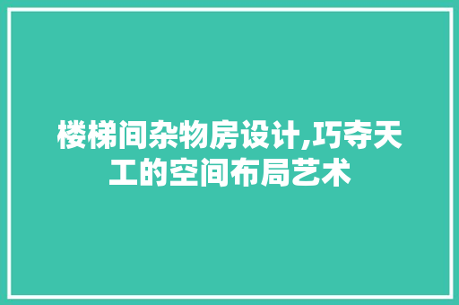 楼梯间杂物房设计,巧夺天工的空间布局艺术