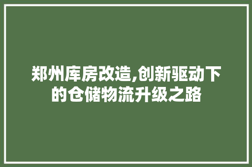 郑州库房改造,创新驱动下的仓储物流升级之路