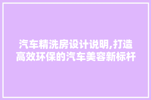 汽车精洗房设计说明,打造高效环保的汽车美容新标杆