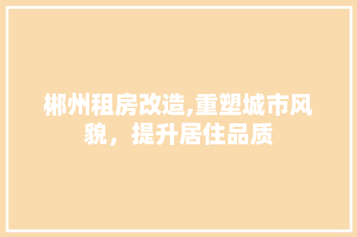 郴州租房改造,重塑城市风貌，提升居住品质