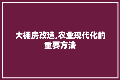 大棚房改造,农业现代化的重要方法