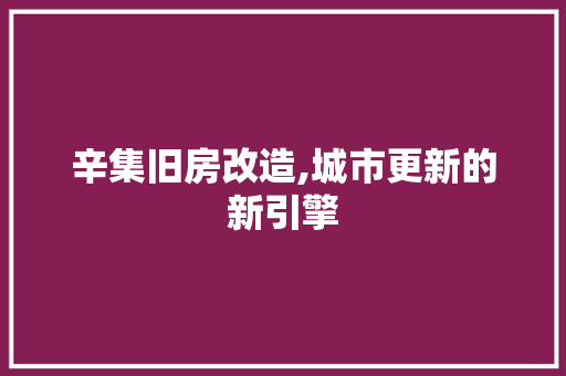 辛集旧房改造,城市更新的新引擎