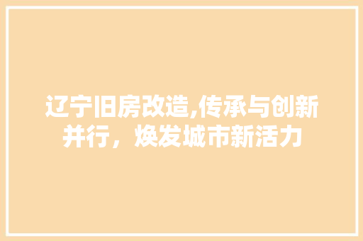 辽宁旧房改造,传承与创新并行，焕发城市新活力