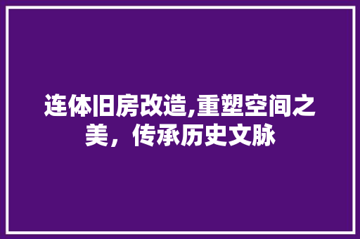 连体旧房改造,重塑空间之美，传承历史文脉