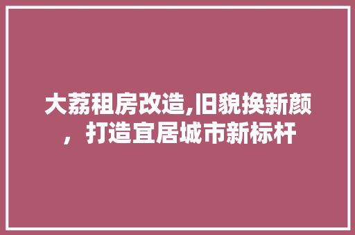 大荔租房改造,旧貌换新颜，打造宜居城市新标杆