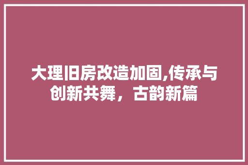 大理旧房改造加固,传承与创新共舞，古韵新篇