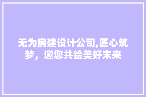无为房建设计公司,匠心筑梦，邀您共绘美好未来