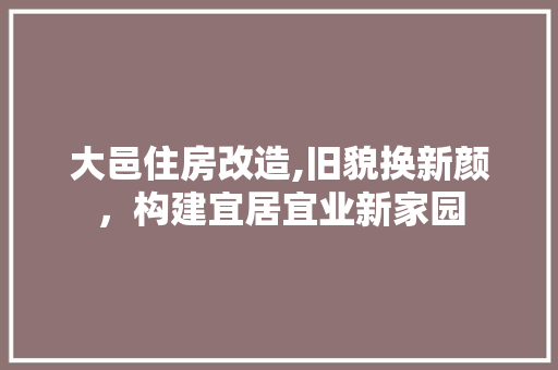 大邑住房改造,旧貌换新颜，构建宜居宜业新家园