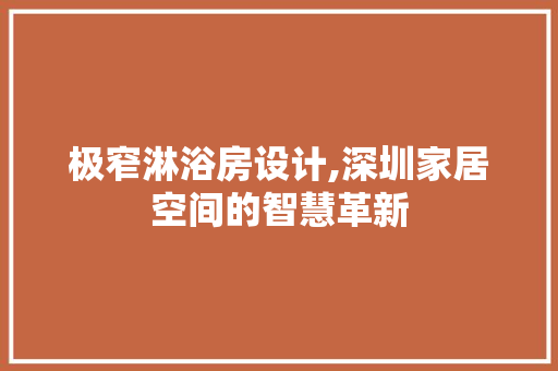 极窄淋浴房设计,深圳家居空间的智慧革新