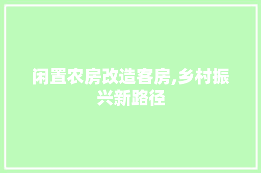 闲置农房改造客房,乡村振兴新路径