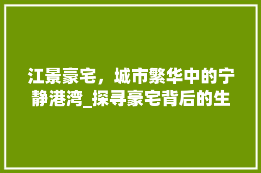 江景豪宅，城市繁华中的宁静港湾_探寻豪宅背后的生活艺术