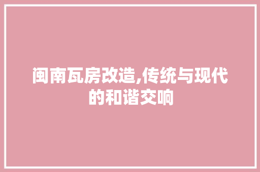 闽南瓦房改造,传统与现代的和谐交响