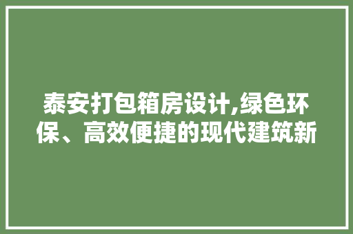 泰安打包箱房设计,绿色环保、高效便捷的现代建筑新选择