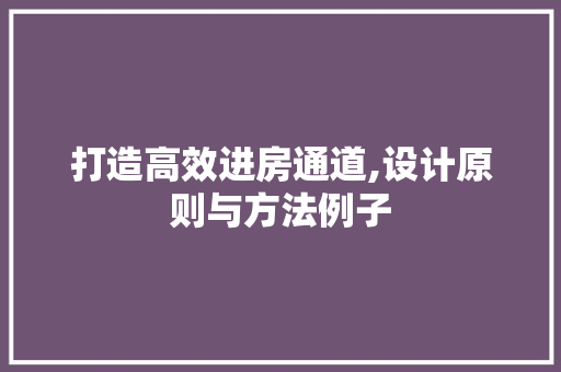 打造高效进房通道,设计原则与方法例子