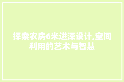 探索农房6米进深设计,空间利用的艺术与智慧