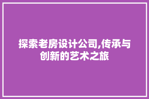 探索老房设计公司,传承与创新的艺术之旅