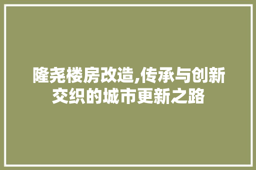 隆尧楼房改造,传承与创新交织的城市更新之路