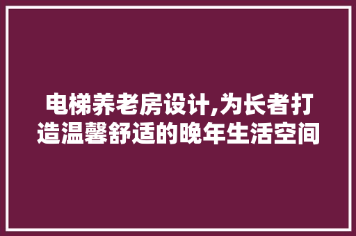 电梯养老房设计,为长者打造温馨舒适的晚年生活空间