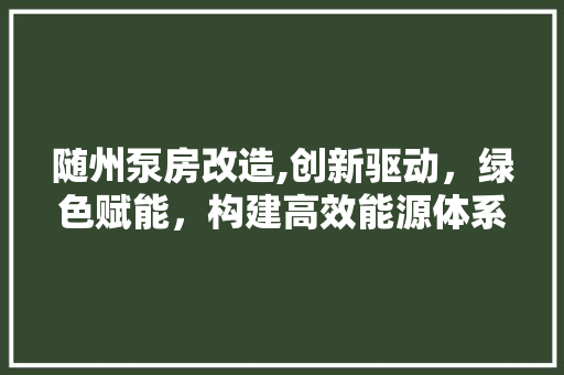 随州泵房改造,创新驱动，绿色赋能，构建高效能源体系
