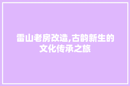 雷山老房改造,古韵新生的文化传承之旅