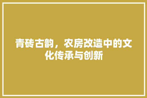 青砖古韵，农房改造中的文化传承与创新