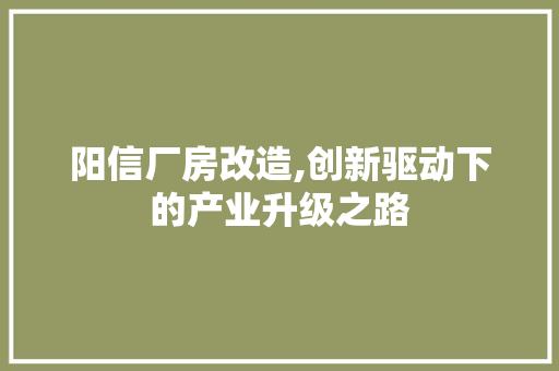 阳信厂房改造,创新驱动下的产业升级之路