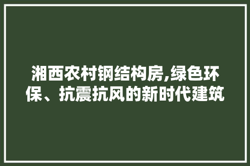 湘西农村钢结构房,绿色环保、抗震抗风的新时代建筑典范