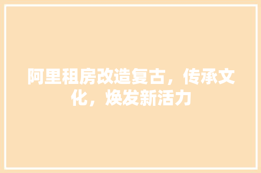 阿里租房改造复古，传承文化，焕发新活力