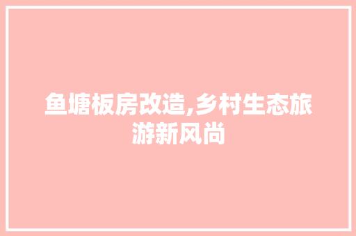 鱼塘板房改造,乡村生态旅游新风尚