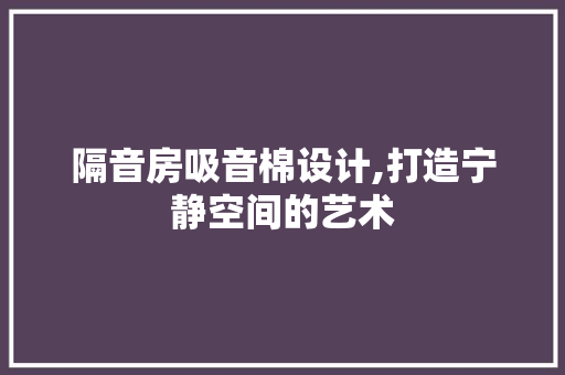 隔音房吸音棉设计,打造宁静空间的艺术