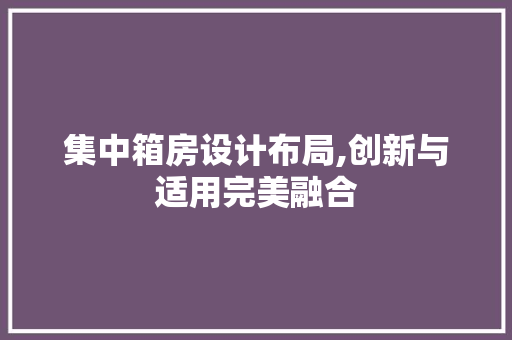 集中箱房设计布局,创新与适用完美融合