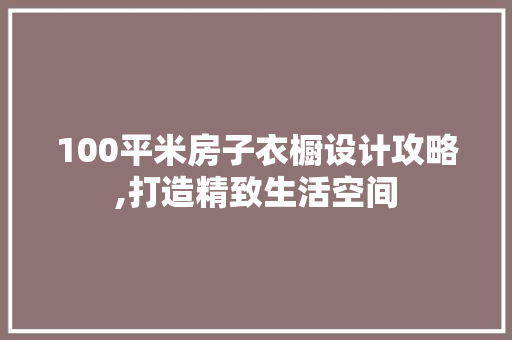 100平米房子衣橱设计攻略,打造精致生活空间