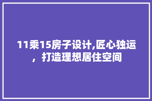 11乘15房子设计,匠心独运，打造理想居住空间
