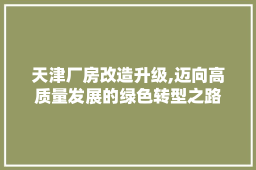天津厂房改造升级,迈向高质量发展的绿色转型之路