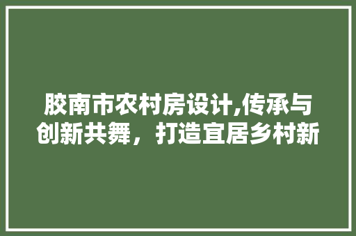 胶南市农村房设计,传承与创新共舞，打造宜居乡村新典范