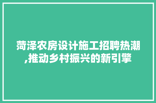 菏泽农房设计施工招聘热潮,推动乡村振兴的新引擎