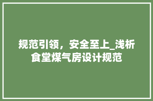 规范引领，安全至上_浅析食堂煤气房设计规范