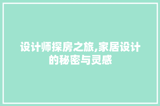 设计师探房之旅,家居设计的秘密与灵感