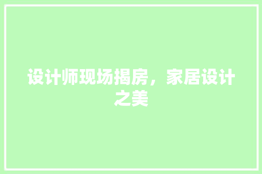 设计师现场揭房，家居设计之美