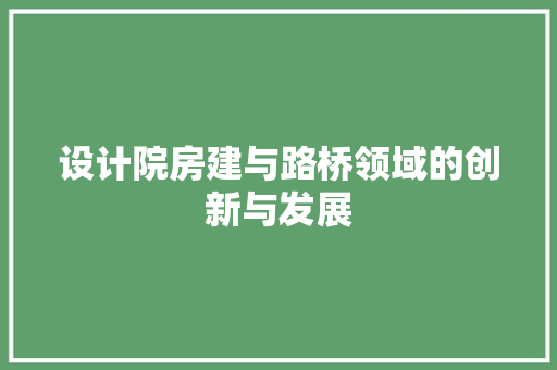设计院房建与路桥领域的创新与发展