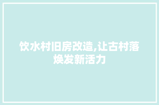 饮水村旧房改造,让古村落焕发新活力
