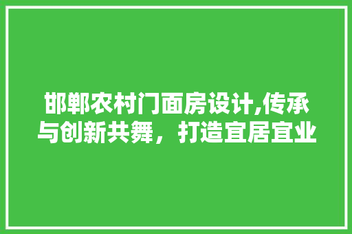 邯郸农村门面房设计,传承与创新共舞，打造宜居宜业新空间