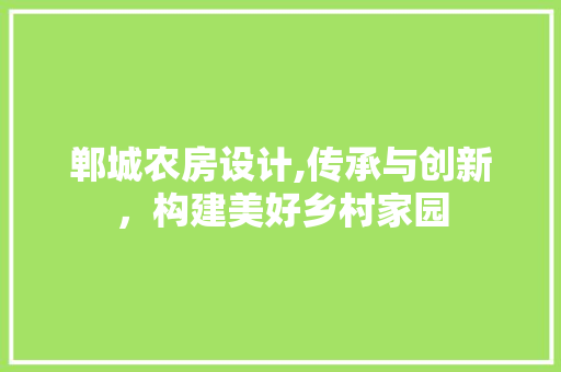 郸城农房设计,传承与创新，构建美好乡村家园