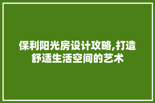保利阳光房设计攻略,打造舒适生活空间的艺术