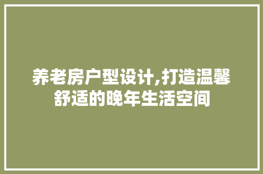 养老房户型设计,打造温馨舒适的晚年生活空间