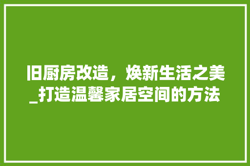 旧厨房改造，焕新生活之美_打造温馨家居空间的方法